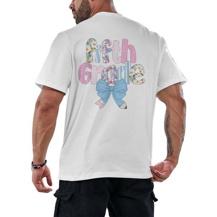 Preppy Fifth Grade Teacher Blue Floral Coquette Pencil Bow Men's Back Print T-Shirt