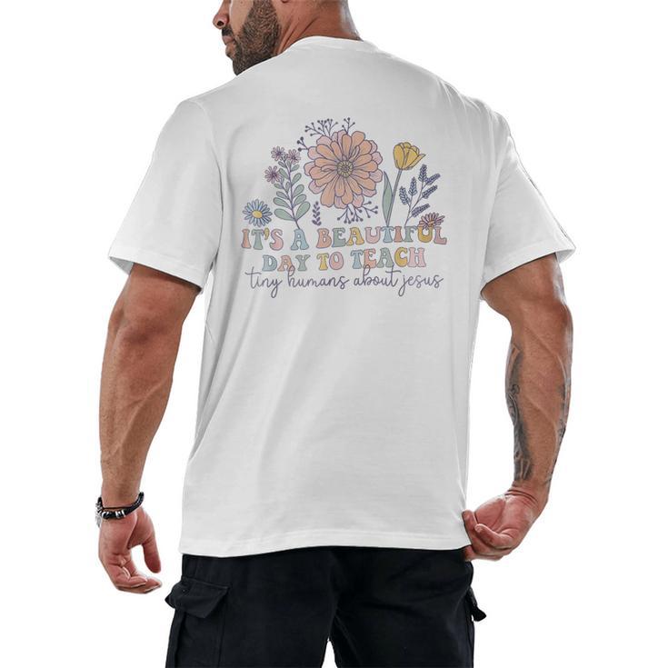 Retro I Teach Tiny Humans About Jesus Christian Teacher Men's Back Print T-Shirt