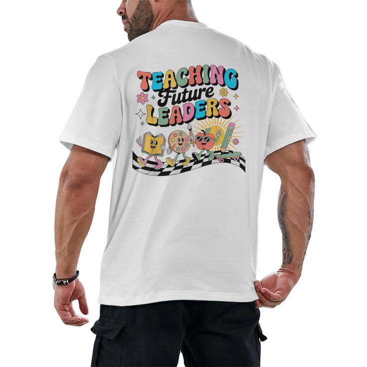 Retro Teaching Future Leaders Groovy Teacher Back To School Men's Back Print T-Shirt