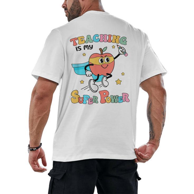 Retro Teaching Is My Superpower Apple Teacher Appreciation Men's Back Print T-Shirt