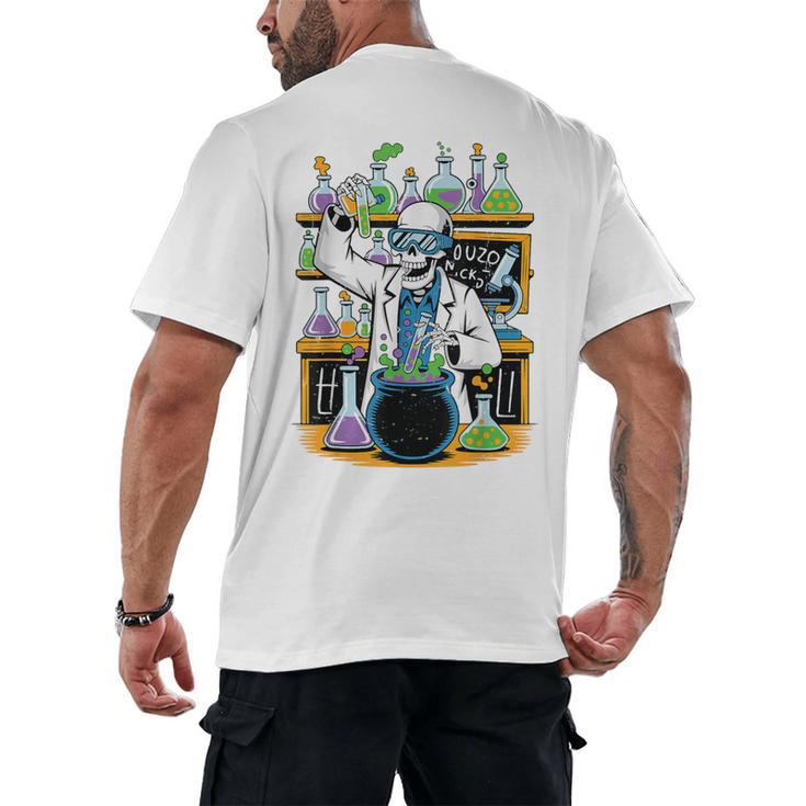 Skeleton Mad Scientist Halloween Costume Science Teacher Men's Back Print T-Shirt