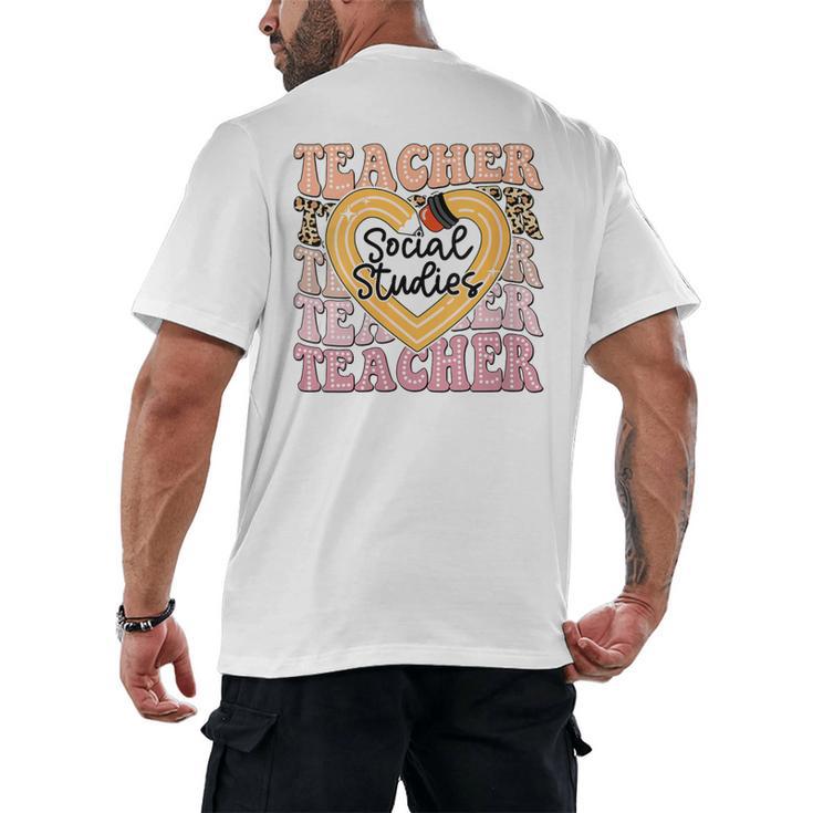 Social Studies Teacher Pencil Heart Leopard Back To School Men's Back Print T-Shirt