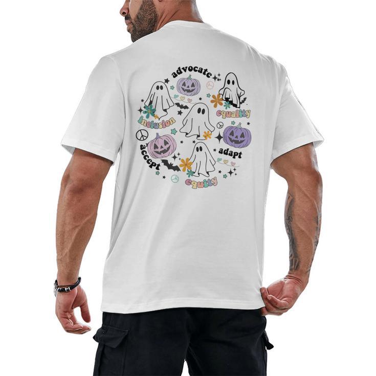 Special Education Teacher Halloween Pumpkin Ghost Inclusion Men's Back Print T-Shirt