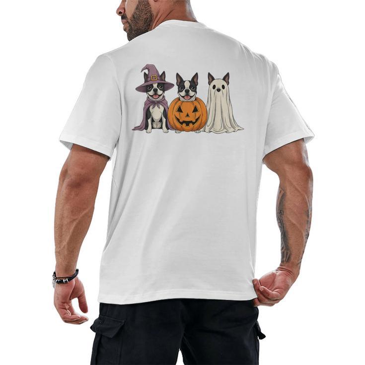 Spooky Ghost Boston Terrier Pumpkin Halloween Dog Lover Men's Back Print T-Shirt