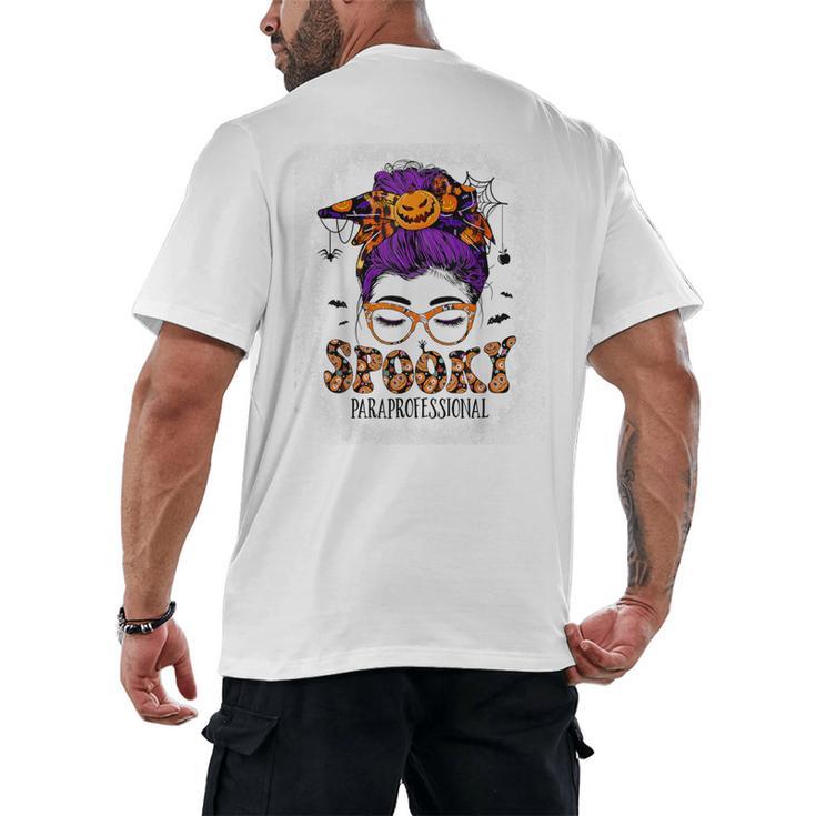 Spooky Paraprofessional Life Halloween Messy Bun Teacher For Men Women Men's Back Print T-Shirt