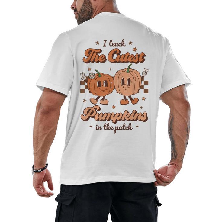 I Teach The Cutest Pumpkins In The Patch Retro Teacher Fall Men's Back Print T-Shirt