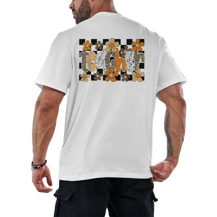 Teacher Appreciation Boho Floral Leopard Checkered Men's Back Print T-Shirt