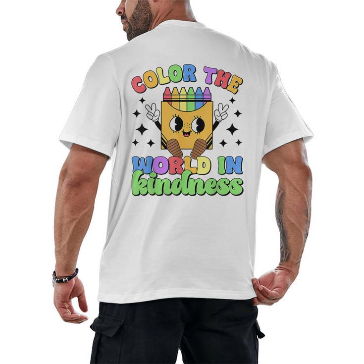 Teacher Back To School Color In Kindness Crayon Pencil Men's Back Print T-Shirt
