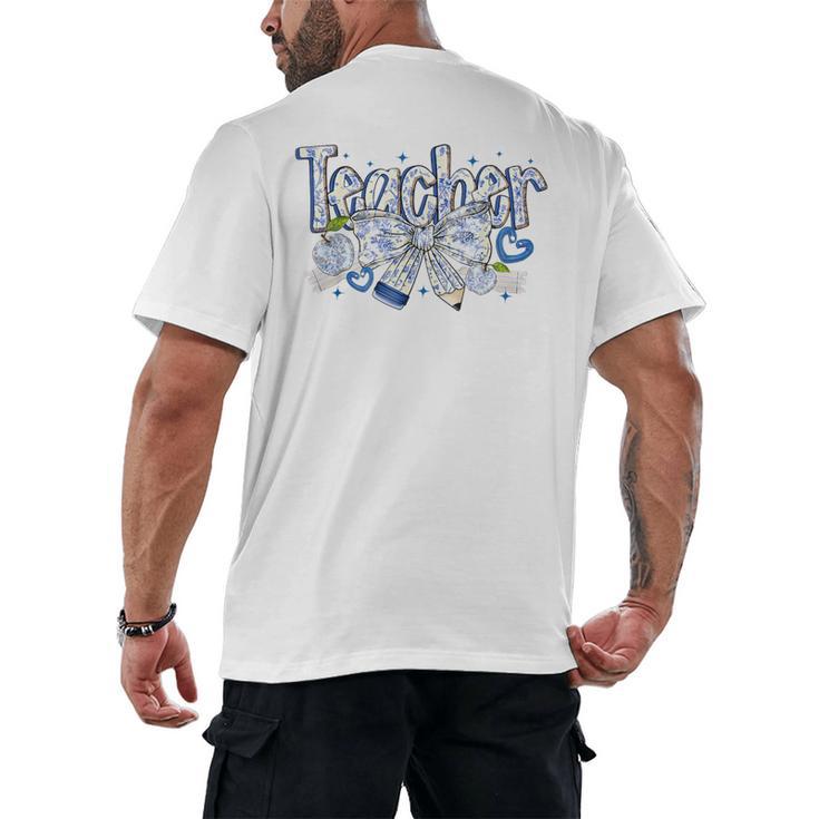 Teacher Blue Chinoiserie Coquette Bow Heart Teacher Life Men's Back Print T-Shirt