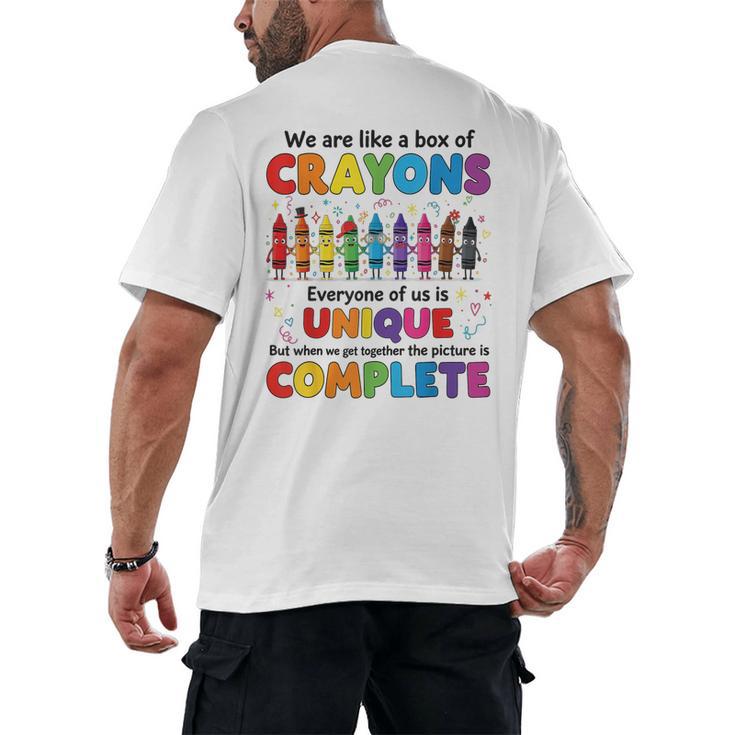 Teacher We Are Like a Box Of Crayons Back To School Men's Back Print T-Shirt