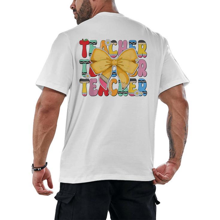 Teacher Pencil Coquette Bow Back To School Teacher Men's Back Print T-Shirt