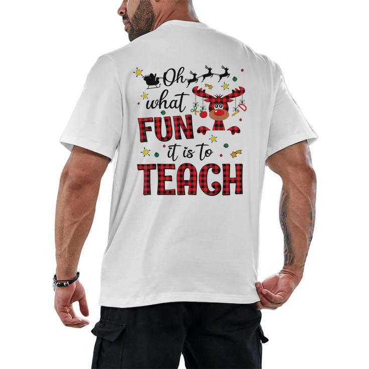 Teachers Oh What Fun It Is To Teach Cute Red Plaid Reindeer Men's Back Print T-Shirt