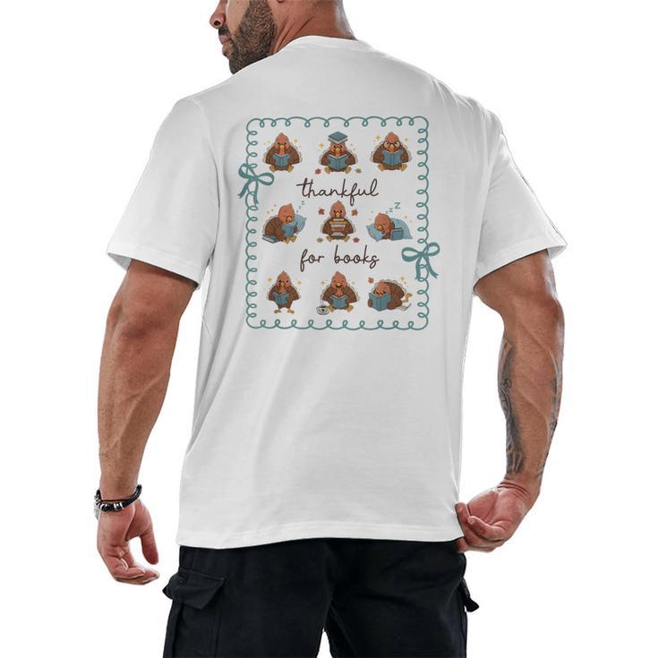 Thankful For Books Turkey Reading Book Lovers Fall Teacher Men's Back Print T-Shirt