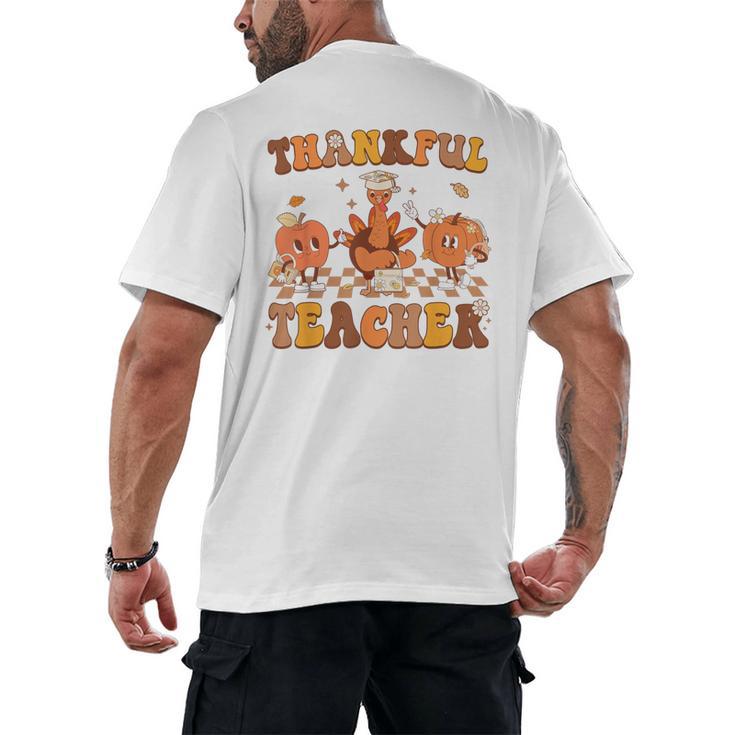Thankful Teacher Retro Groovy Thanksgiving Fall Women Men Men's Back Print T-Shirt, trending gift