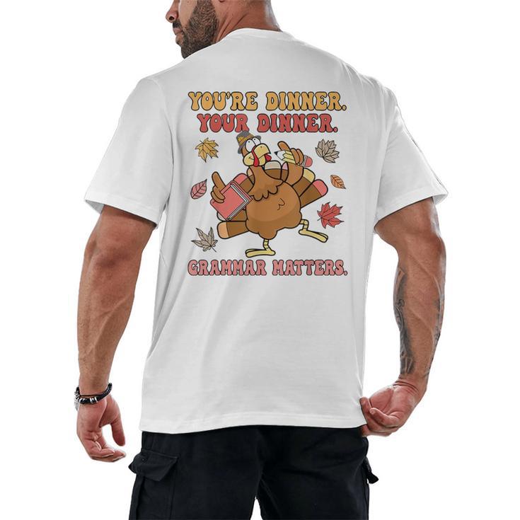 Thanksgiving Grammar Thankful English Teacher Fall Turkey Men's Back Print T-Shirt