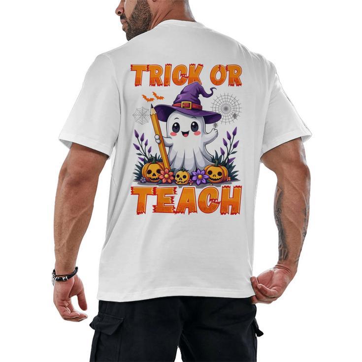 Trick Or Teach Teacher Halloween Ghost Pencil Floral Men's Back Print T-Shirt
