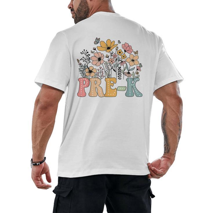 Wildflower Pre-K Preschool Team Floral Teacher Girls Men's Back Print T-Shirt