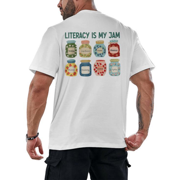 Women Literacy Is My Jam Literacy Teacher Reading Teacher Men's Back Print T-Shirt
