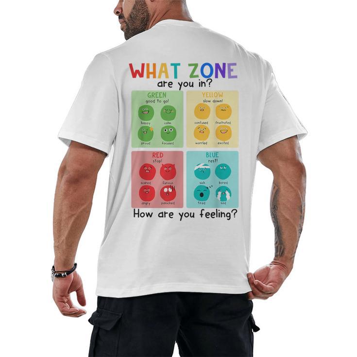 What Zone Are You In How Are You Feeling Teacher Men's Back Print T-Shirt