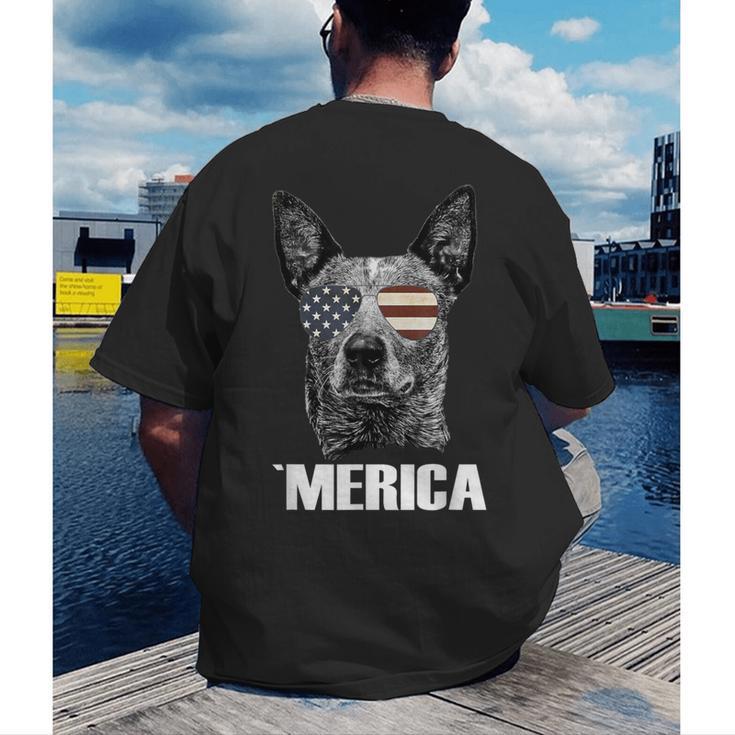 4th July Blue Heeler Dog Merica Patriotic USA Flag Cute Men's Back Print T-Shirt, funny gift
