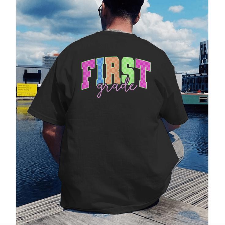 Back To School Neon Checkered First Grade Colorful Teacher Men's Back Print T-Shirt, funny gift Back To School Neon Checkered First Grade Colorful Teacher Men's Back Print T-Shirt, funny gift