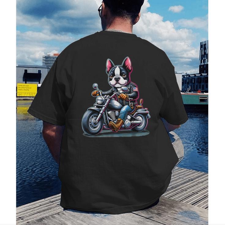 Biker Boston Terrier Dog Riding Motorbike Men's Back Print T-Shirt, funny gift