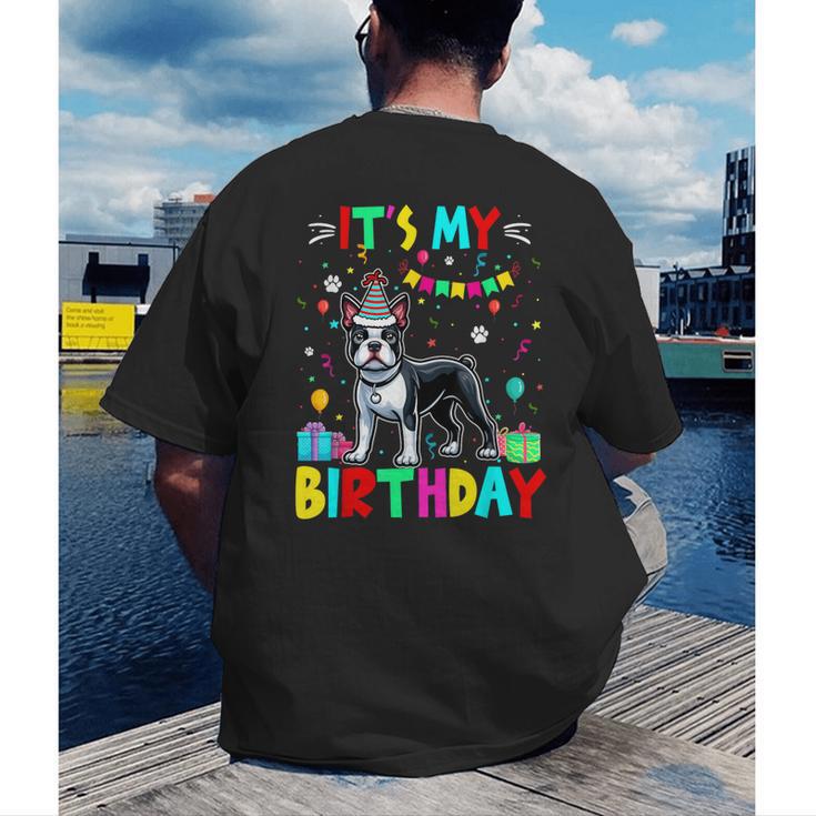 My Birthday Colorful Costume Boston Terrier Party Men's Back Print T-Shirt, funny gift