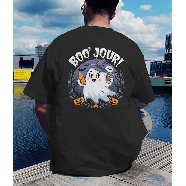 Boo Jour Ghost Halloween French Teacher Cute Coffe Croissant Men's Back Print T-Shirt, funny gift