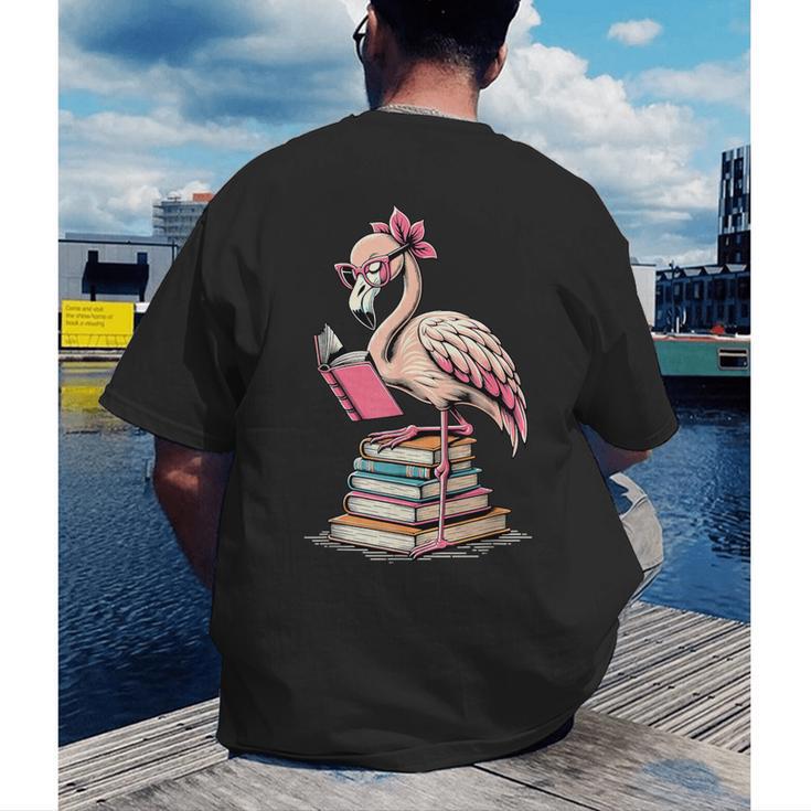 Book Lover Cute Flamingo Reading Teacher Librarian Women Men's Back Print T-Shirt, funny gift