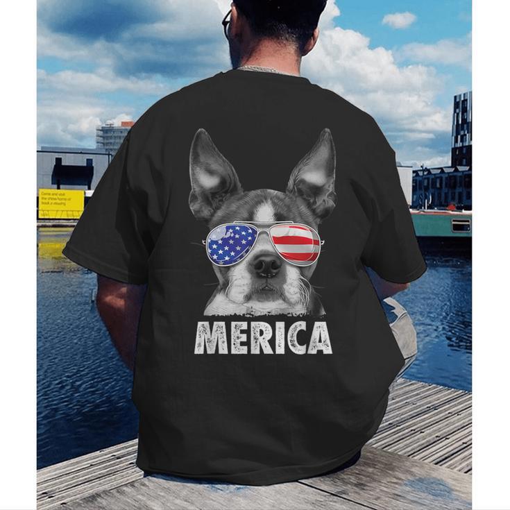 Boston Terrier 4th Of July Merica Men Women USA Flag Vintage Men's Back Print T-Shirt, funny gift