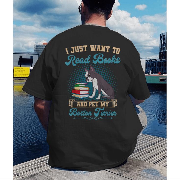Boston Terrier American Gentleman Bibliophile Book Lover Men's Back Print T-Shirt, funny gift