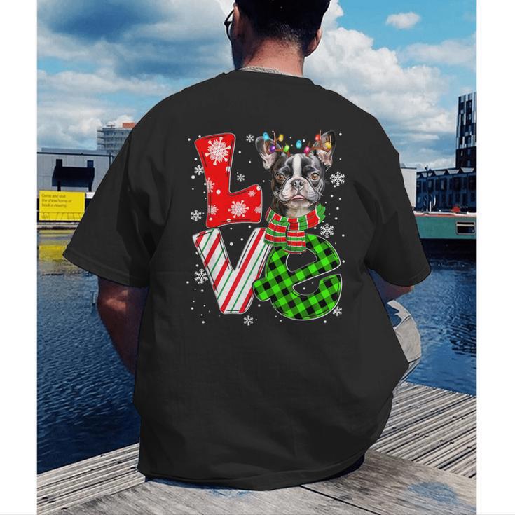 Boston Terrier Christmas Tree Lights Santa Dog Xmas For Men Women Kids Men's Back Print T-Shirt, funny gift