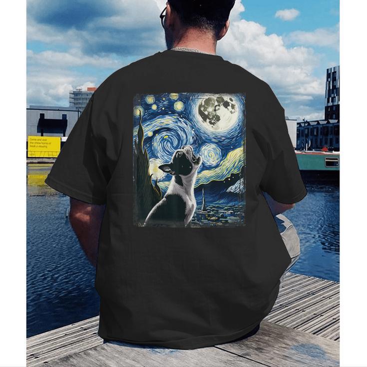 Boston Terrier Dog Art Van Gogh Starry Night Boston Terrier Men's Back Print T-Shirt, funny gift