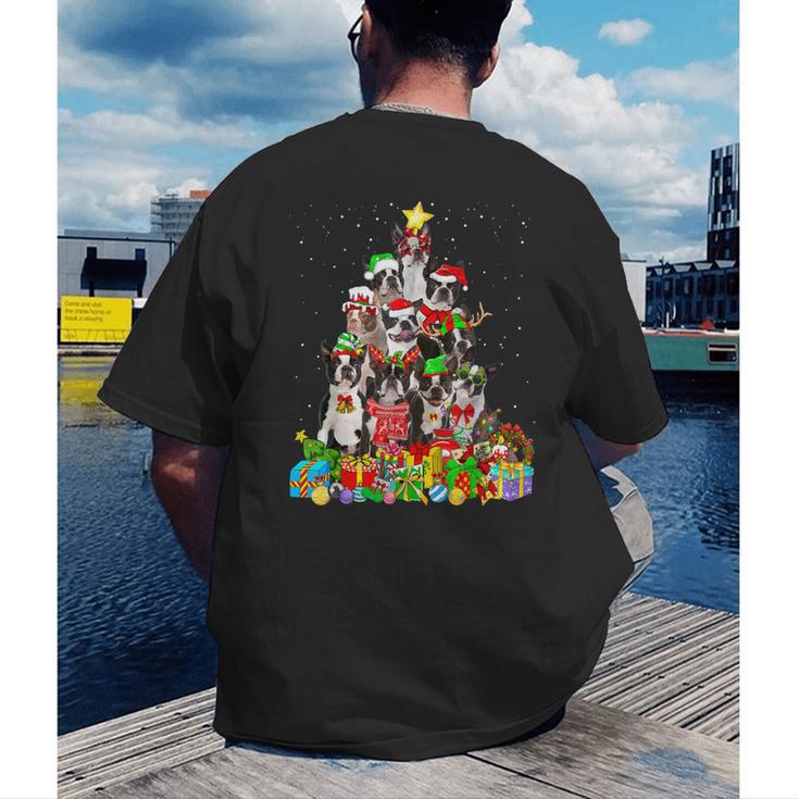 Boston Terrier Dog Christmas Tree Lights Xmas Pajama For Men Women Kids Men's Back Print T-Shirt, funny gift