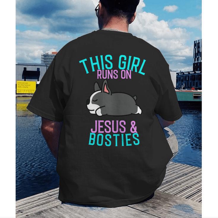 Boston Terrier This Girl Runs On Jesus And Boston Terriers Men's Back Print T-Shirt, funny gift