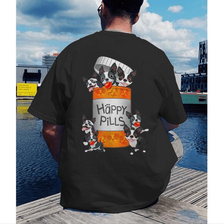 Boston Terrier Happy Pills T-Shirt Men's Back Print T-Shirt, funny gift