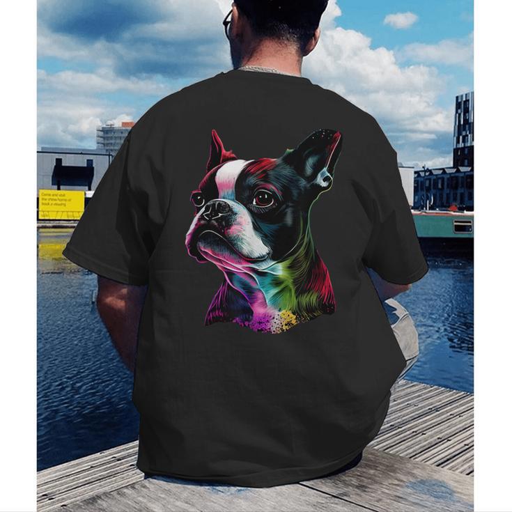 Boston Terrier Lovers Colorful Pop Art Boston Terrier Men's Back Print T-Shirt, funny gift