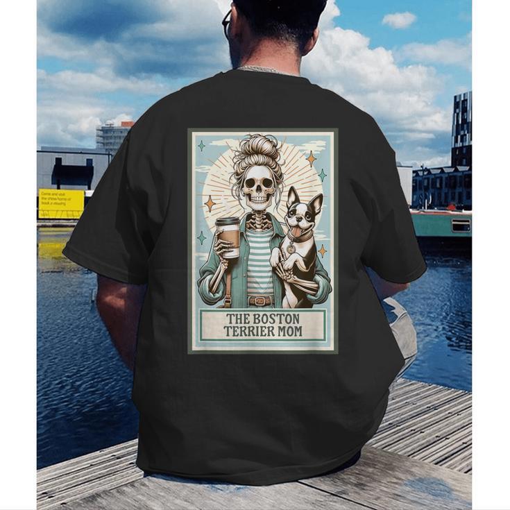 The Boston Terrier Mom Skeleton Spooky Season Halloween Men's Back Print T-Shirt, funny gift