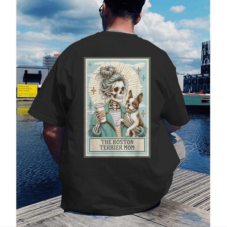 Boston Terrier Mom Skeleton Tarot Card Witch Vibes Dog Mom Men's Back Print T-Shirt, funny gift