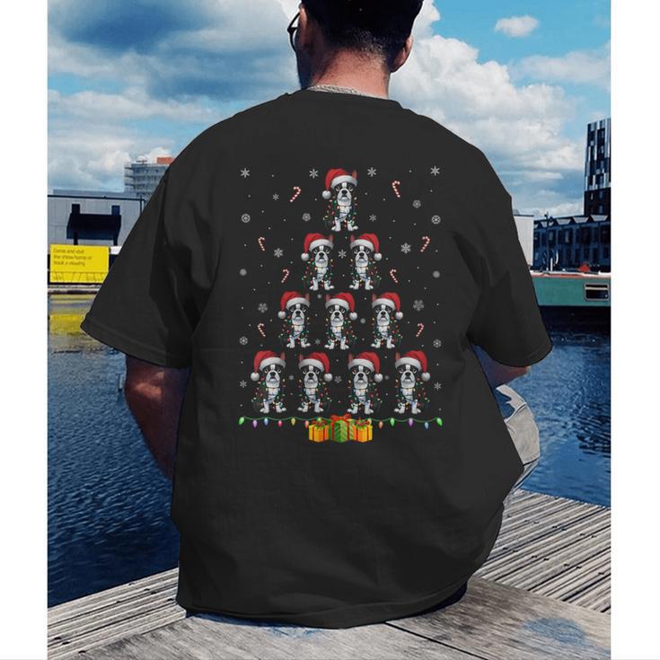 Boston Terrier Santa Hat Xmas Light Men Women Christmas Tree Men's Back Print T-Shirt, funny gift