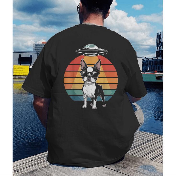 Boston Terrier UFO Alien Boston Terrier Dog Mom Dad Men's Back Print T-Shirt, funny gift