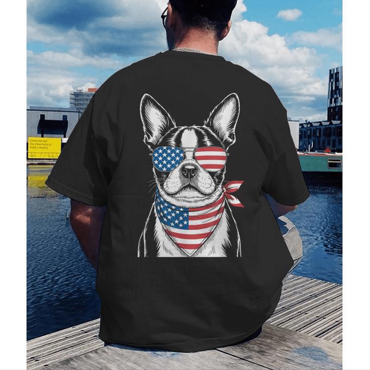 Boston Terrier USA Flag Sunglasses Patriotic 4th Of July Men's Back Print T-Shirt, funny gift