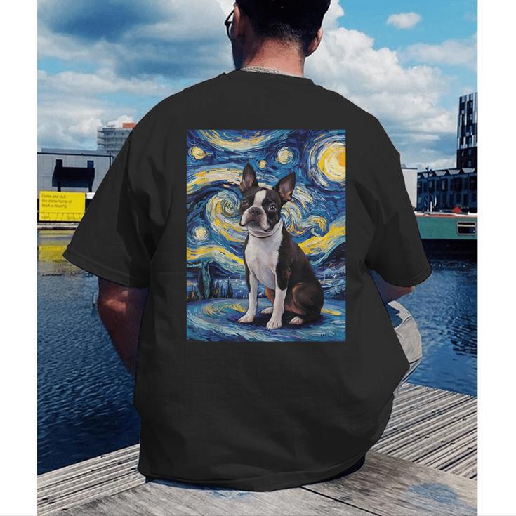 Boston Terrier Van Gogh Starry Night Men's Back Print T-Shirt, funny gift