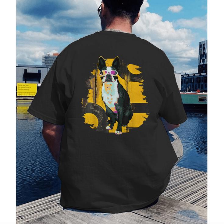 Boston Terrier s Mid-Century Modern Art s Street Grunge Men's Back Print T-Shirt, funny gift