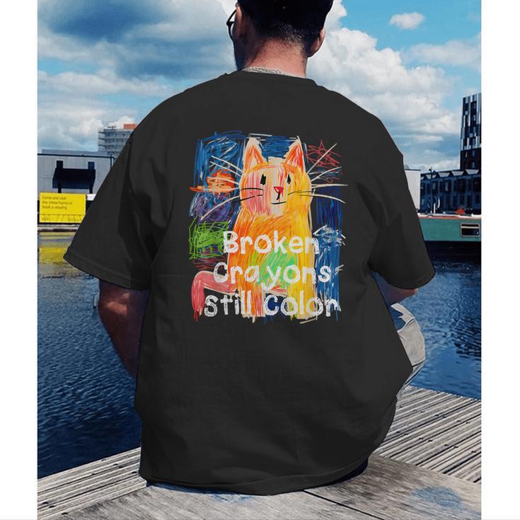 Broken Crayons Still Color Cat Teacher Men's Back Print T-Shirt, funny gift