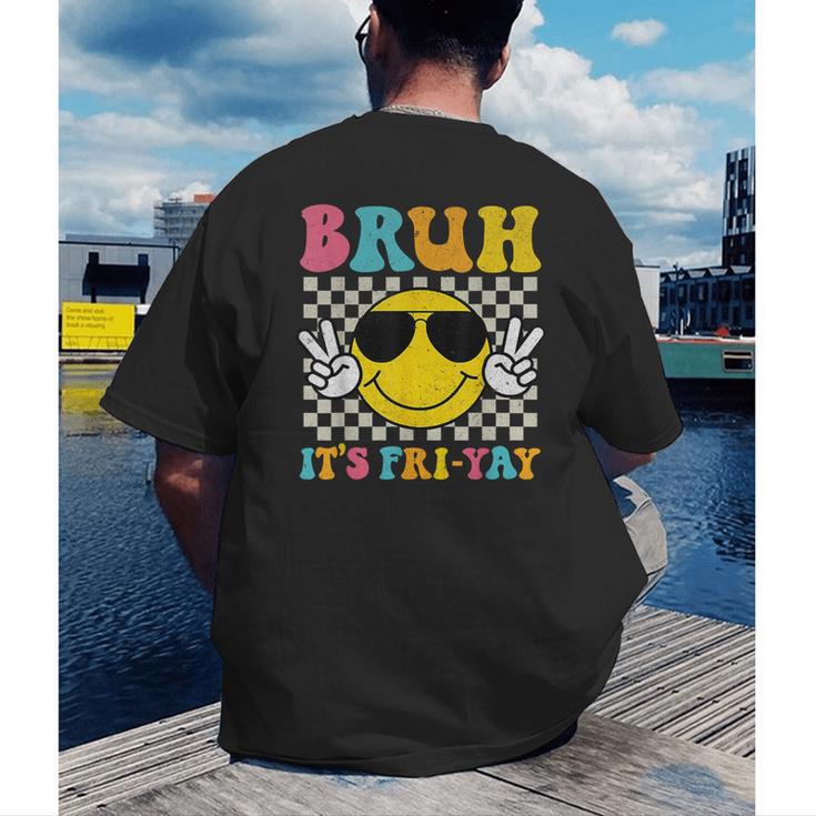 Bruh It's Fri-Yay Friday Weekend Smile Face Teacher Student Men's Back Print T-Shirt, funny gift