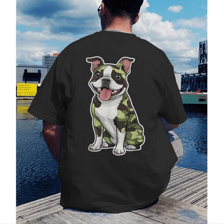 Camo Boston Terrier Pet Owner Camouflage Dog Lover Men's Back Print T-Shirt, funny gift