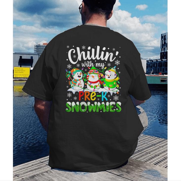 Chillin With My Pre-K Snowmies Christmas Teacher Xmas Men's Back Print T-Shirt, funny gift Chillin With My Pre-K Snowmies Christmas Teacher Xmas Men's Back Print T-Shirt, funny gift