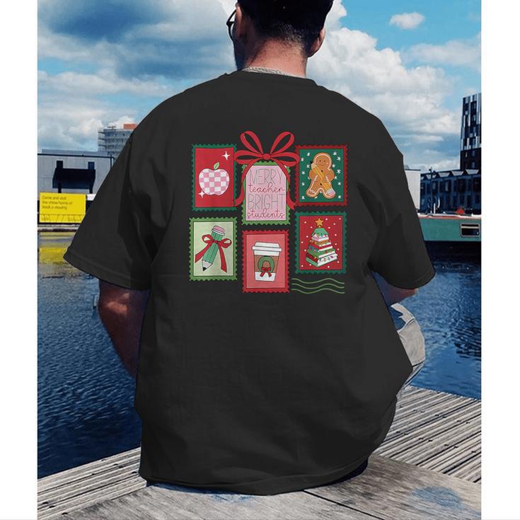 Christmas Teacher Stamps Men's Back Print T-Shirt, funny gift