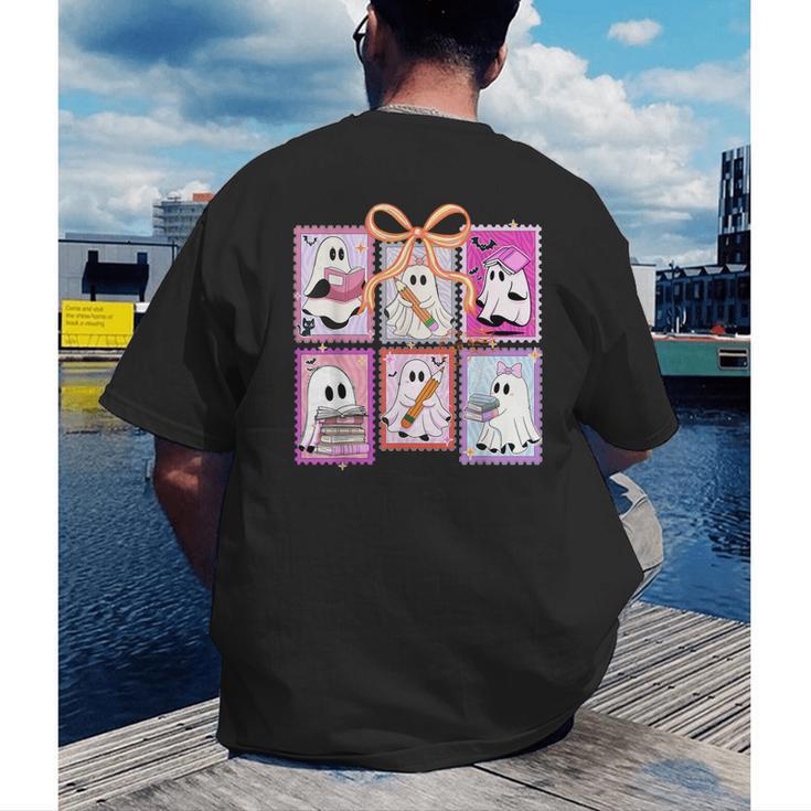Coquette Bow Spooky Teacher Ghost Halloween Trick Or Teach Men's Back Print T-Shirt, funny gift Coquette Bow Spooky Teacher Ghost Halloween Trick Or Teach Men's Back Print T-Shirt, funny gift